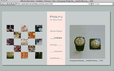 Programmierung der Wbsite des Kölner Antiquitätengeschäftes PAN Art Déco