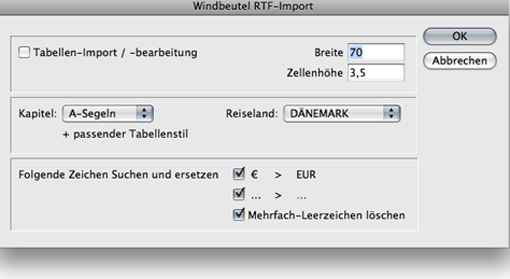 Oberfläche des Importmoduls