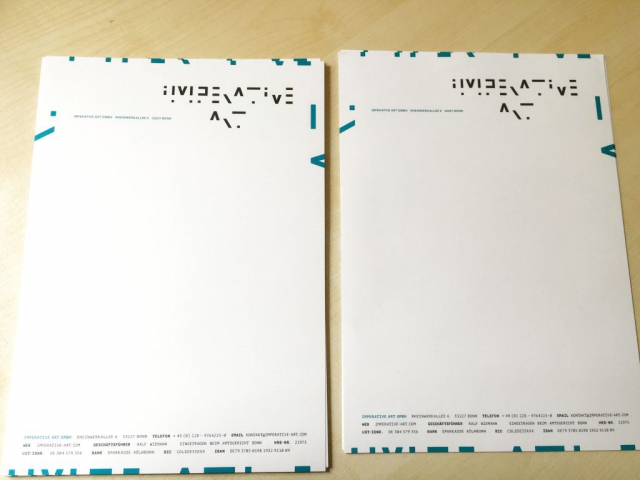 Briefpapier für Imperative Art (Design: pixelstaub, Druck: Hemmersbach Druck)