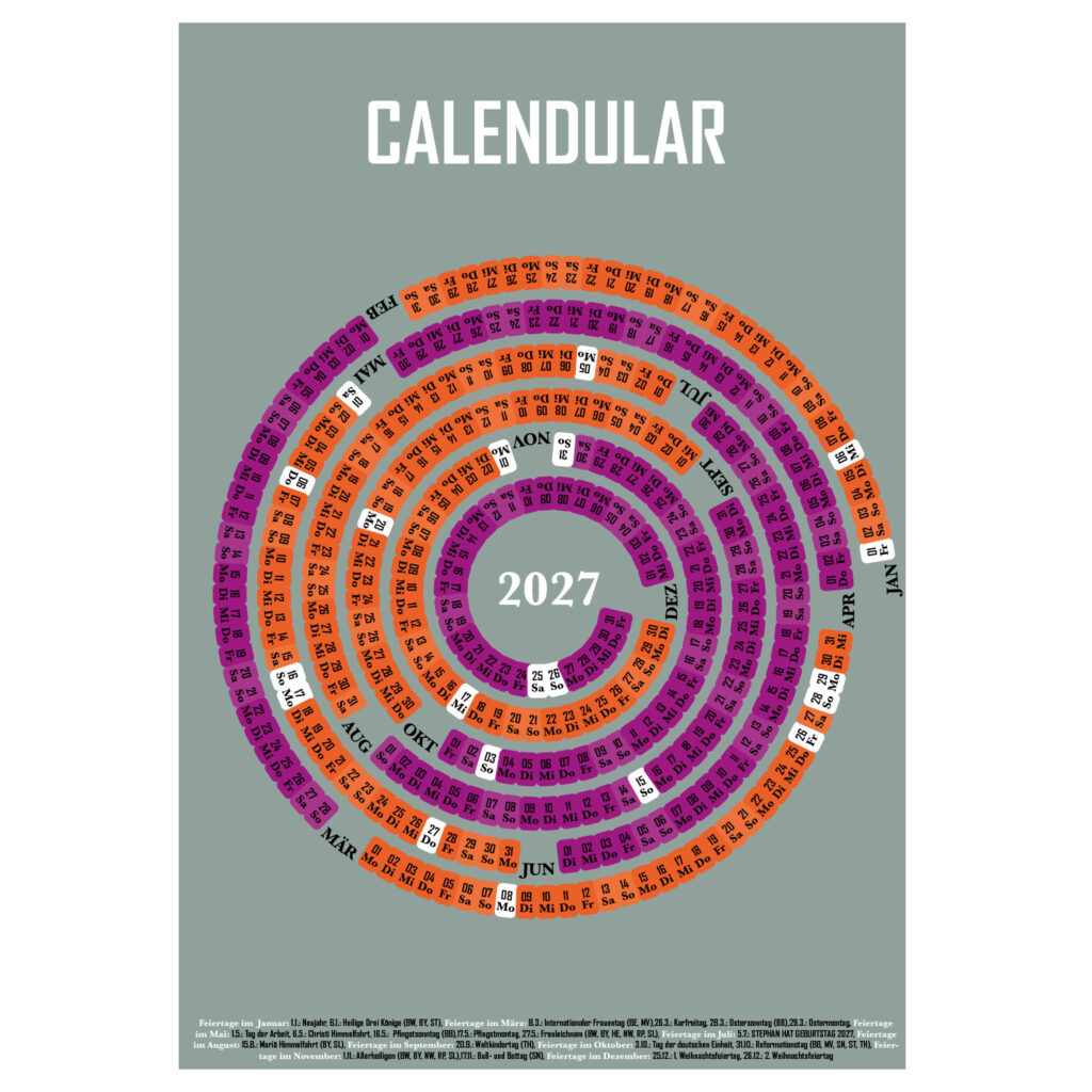 Kalender in Form einer archimedischen Spirale