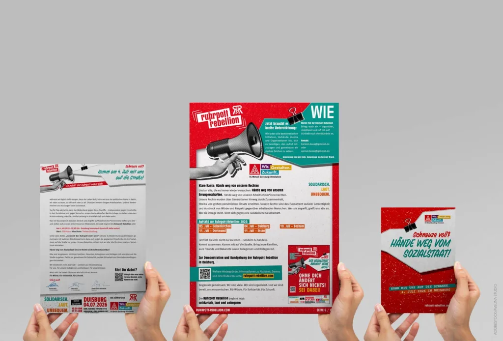 Mitgliedermailing, Positionspapier, Din A6 Klappkarte für Ruhrpott Rebellion @pixelstaub.de