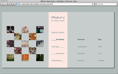Programmierung der Wbsite des Kölner Antiquitätengeschäftes PAN Art Déco